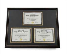 Triple Document Graduation Diploma Frame in Real Wood Glossy Cherry with Gold