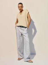 Reformation Carter Linen Mid Rise Pant in Antibes Stripe White Wide Legs Size 8