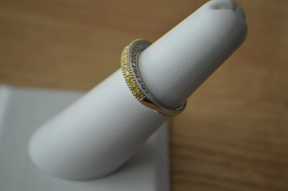 0.10ct Yellow Diamond Band Ring Rhodium Plated over Sterling Silver Size 5 - Image 3 of 4