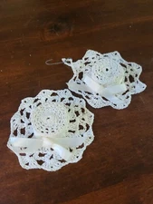 Lot of 2 Vintage Crochet Hat Christmas Ornaments Starched Hand Crafted