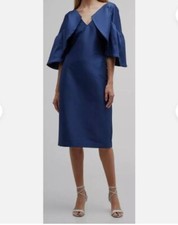 595 Badgley Mischka Women's Blue 3/4-Sleeve Ruffle Mikado MIDI Dress Size 6