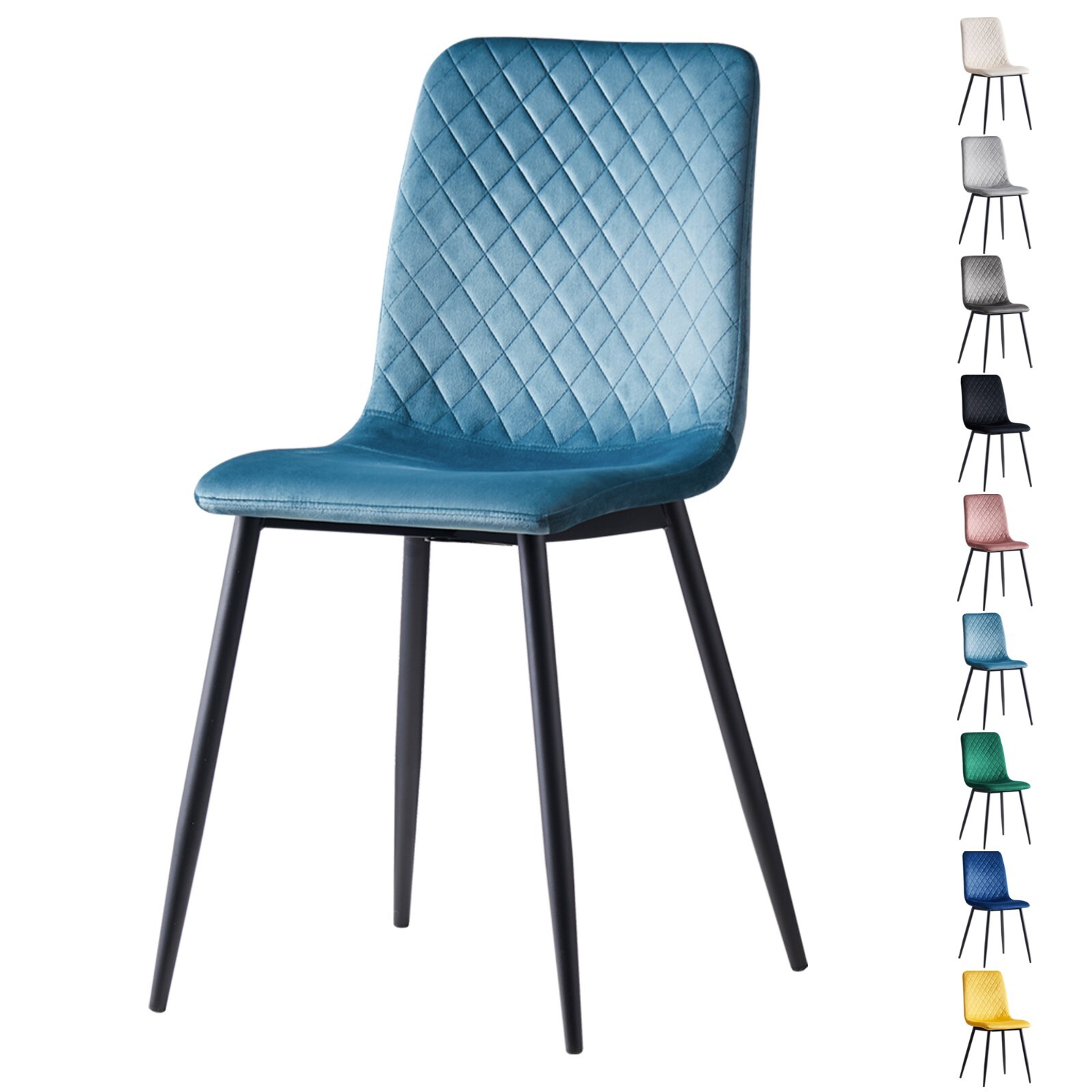 Esszimmerstühle im 2er oder 4er Set, mit Samtbezug & Metallbeinen, Design LEXI
