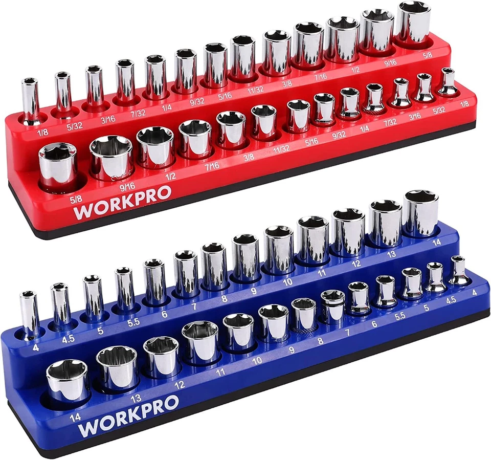 WORKPRO 1/4''/1/2''/3/8'' 2PC Magnetic Socket Organizer Socket Holder SAE&Metric - Image 2 of 4