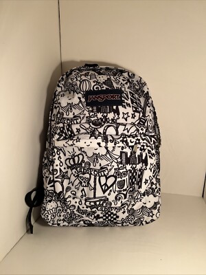 JANSPORT Superbreak Canvas Graffiti Print Backpack Bookbag Medium Size
