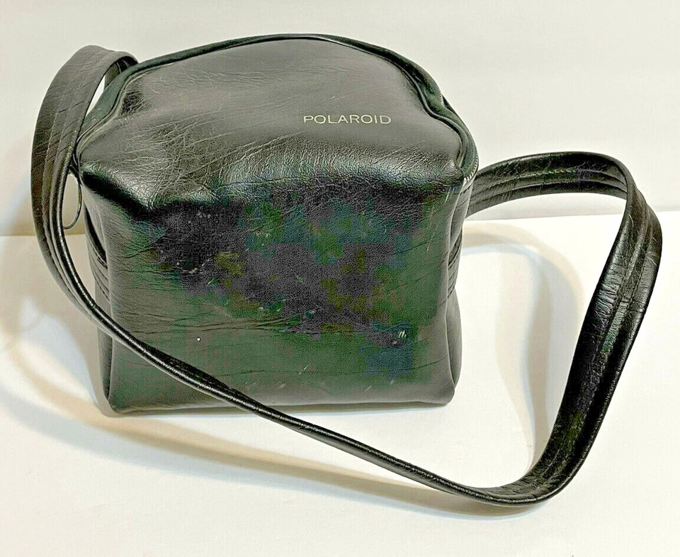 Bolso para cámara vintage de cuero negro polarioide con cremallera y correa para el hombro 8 x 7 x 6,5 Foto 3 de 4