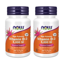 2 x NOW Vitamin D3 5 000 IU High Potency Structural Support 240 Softgels