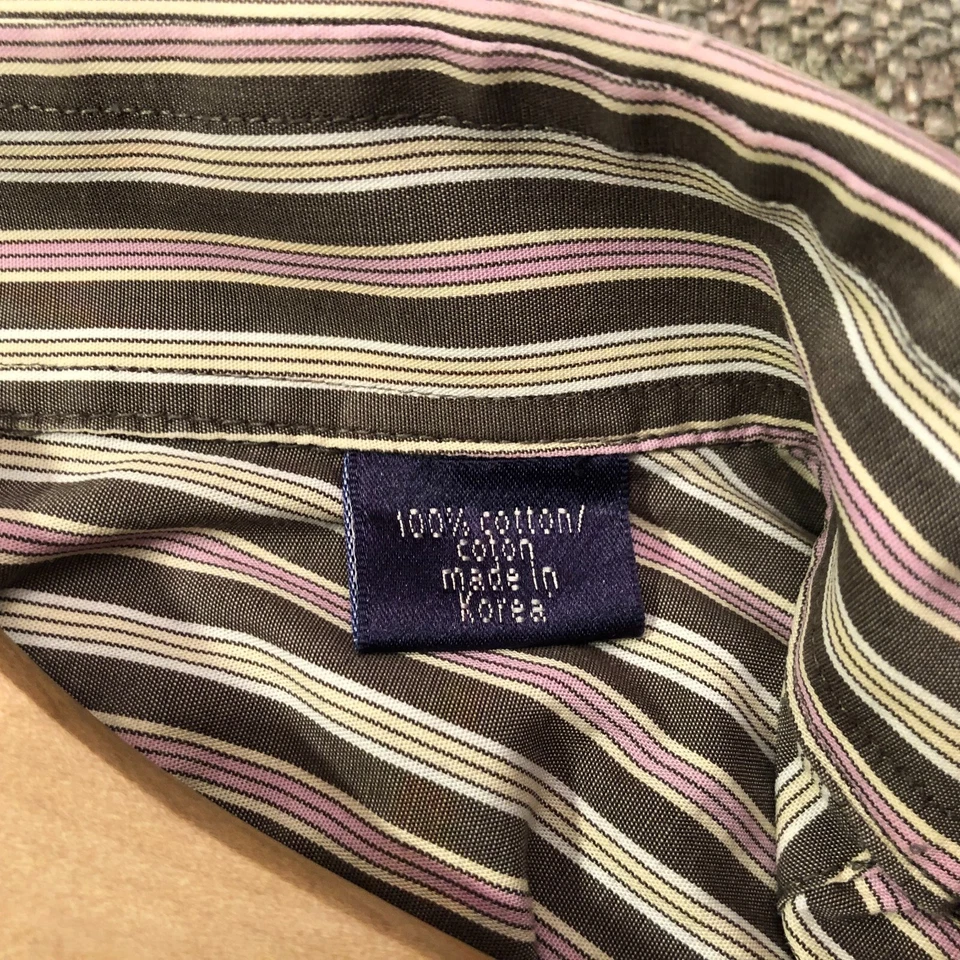 Sean John Men's Shirt L 16 32 33 Long Sleeve White Brown Pink Striped Classic - Image 4 of 4