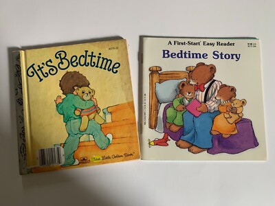  Vintage Its Bedtime and Bedtime Story First Start Reader Book Homeschool Golden