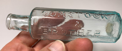 Antique Tooled Rolled Lip Open Pontil Med Bottle COMSTOCK & BROTHERS NEW YORK NY