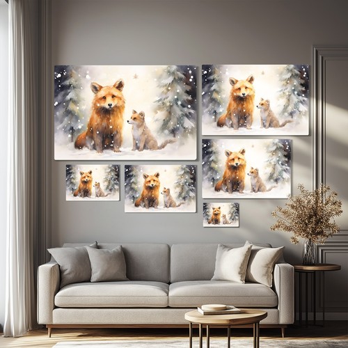 Cute Christmas Fox Family Painting Print on Framed Canvas Wall Art | Animals - Picture 10 of 10