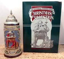 SATURDAY EVENING POST SANTA'S MAILBAG ANHEUSER BUSCH LIDDED STEIN 1992
