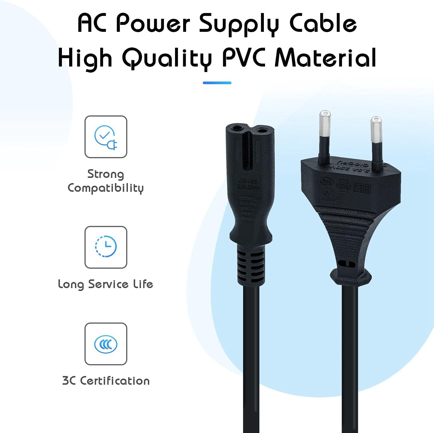 Thumbnail - Mcbazel 1.5m Schwarzes Netzkabel, Euro-stecker C7 2-poliges Netzkabel