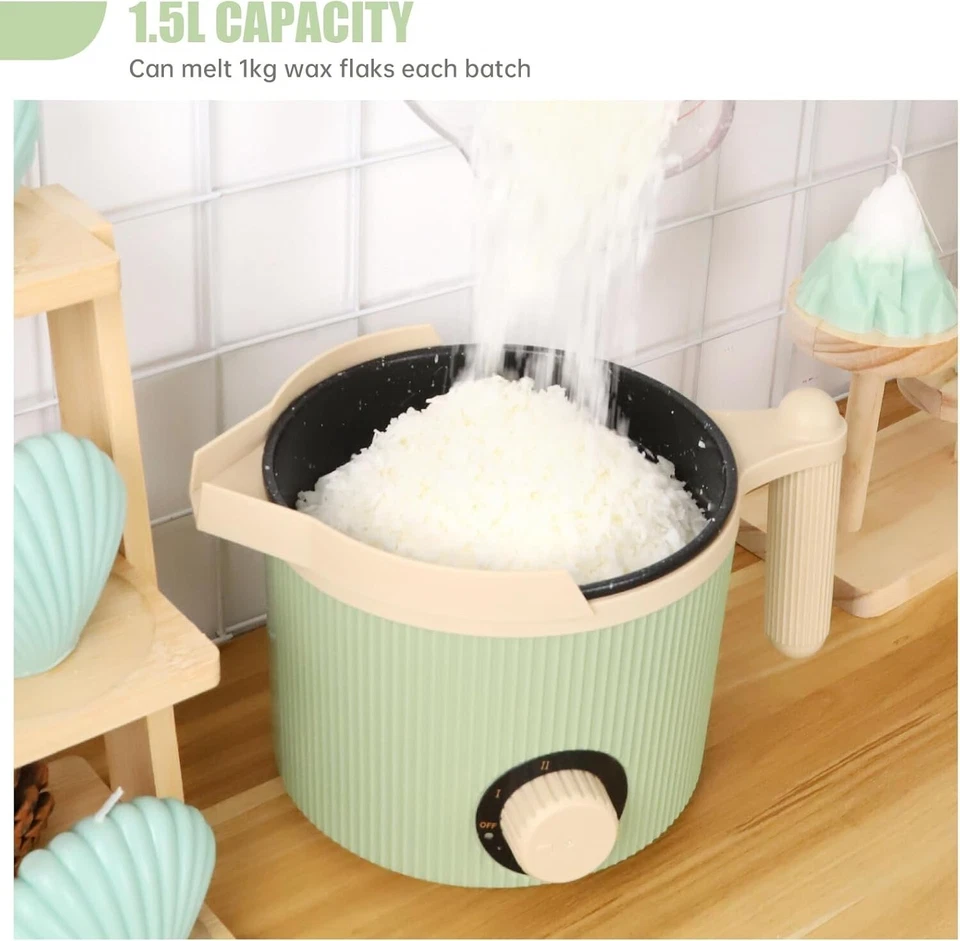 Olla de fusión de cera TOAUTO 1,5 L, verde, caño de fácil verter, ajuste de potencia doble - Imagen 3 de 4
