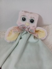 Bearington Baby Plush Owl Pink Green Lovey Security Blanket Rattle 19"