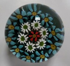 Vtg Signed Fratelli Toso Murano Millefiori Floral Venetian Art Glass Paperweight