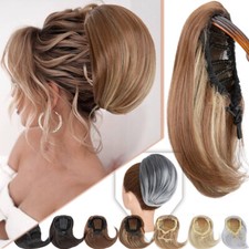 Hepburn Long Comb Clip In Hair Bun Chignon Drawstring Ponytail Hair Extension US