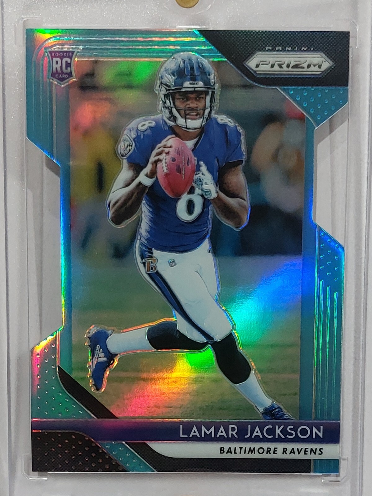 2018 Lamar Jackson Light Blue Prizm Hobby Rookie Die Cut SP #/199