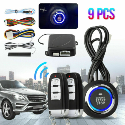 9x Auto Keyless Entry Engine Start Alarm System Druckknopf Remote Starter Stop