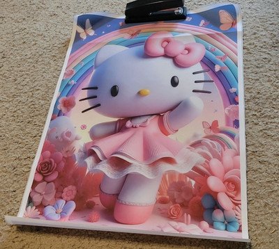 16 Inch x 24 Inch Hello Kitty Canvas Poster Pink Dress / Rainbow