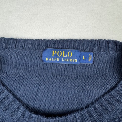 Polo Ralph Lauren Men's L Navy Blue Knit Crewneck Sweater Red Pony Logo Cotton - Picture 4 of 6