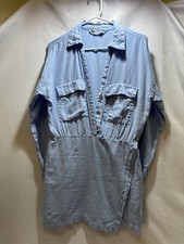 Zara Romper Skort M Linen Baby-Blue Coastal Beachy Resort Long Sleeve Utility