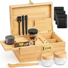 Large Bamboo Stash Box Set with Combination Lock, Decorative Wooden Storage Box