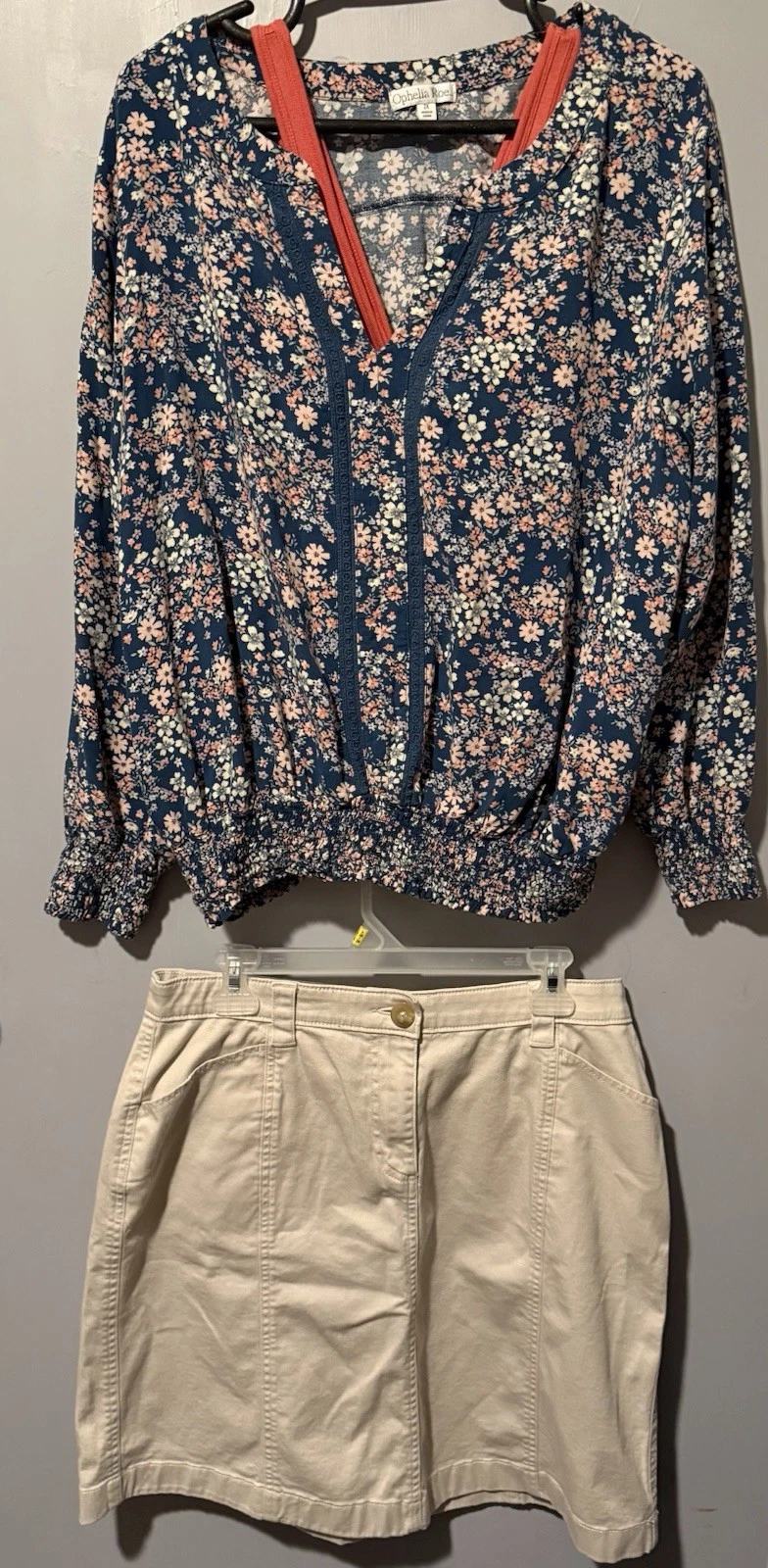 L.L.Bean Classic Fit Beige Cotton A-Line Short Skirt 14 Petite Button