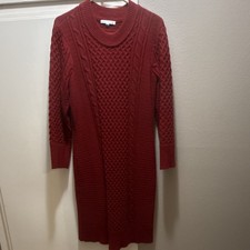 Sandra Darren Red Cable Knit Sweater Dress XL Knee Length Crew Neck Long Sleeve