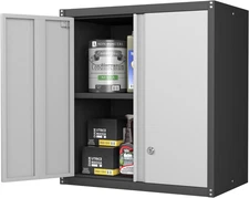Metal Wall Cabinet, Garage Cabinets Wall Mounted, Locking Storage with Adjustabl