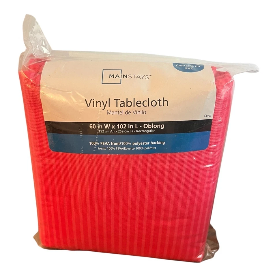 Mainstays Vinyl Tablecloth Coral 60 W X 102 In 100% PEVA Front Polyester Backing - Image 4 of 4