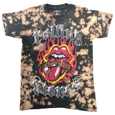 Men's Rolling Stones Tattoo Flames (Dip-Dye) Tie Dye T-shirt Medium Grey