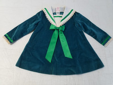 Vintage Ruth of Carolina Girls Dress Sz 3T Blue Green Velour Lace Trim 3454JR