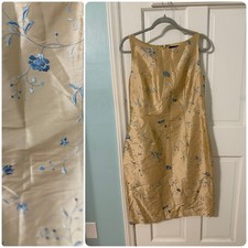 Vintage Ann Taylor Silk Dress Gold With Blue Flowers Size 12