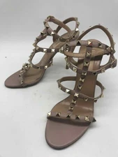 Pre-Owned Valentino Tan Size 37.5 Rockstud Ankle Strap Heel