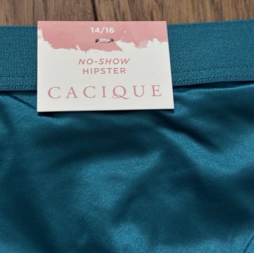 Plus 14/16 Lane Bryant Cacique No Show Hipster Nylon Faux Satin Silk Teal Aqua - Picture 4 of 5