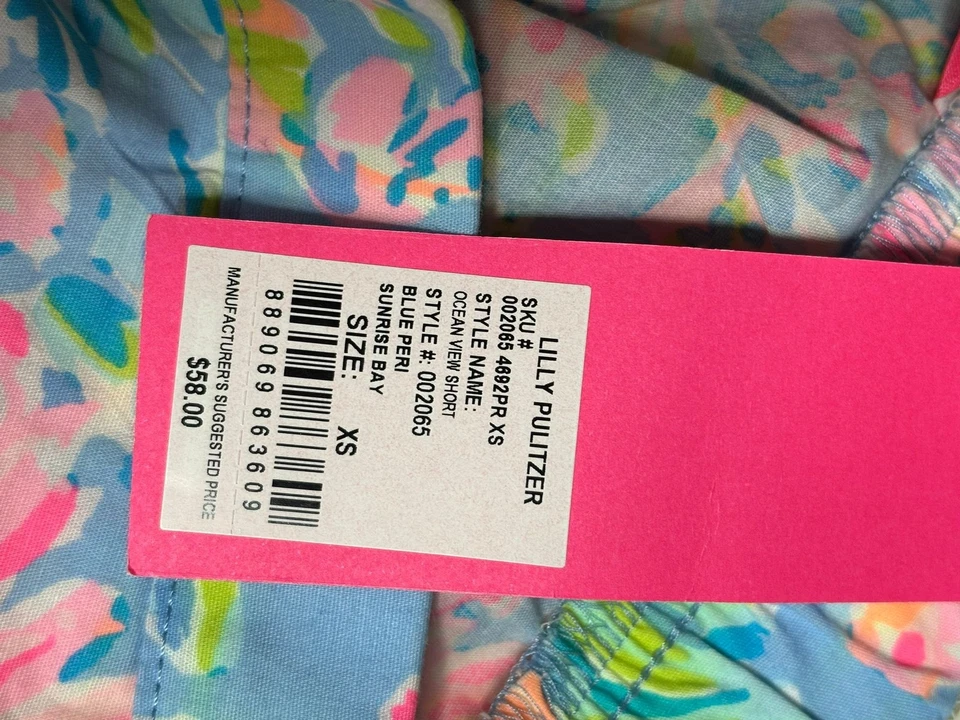 Pantalones Cortos Lilly Pulitzer Mujer Extra Pequeños Azul Rosa Vista al Mar Amanecer Bahía Floral Foto 4 de 4