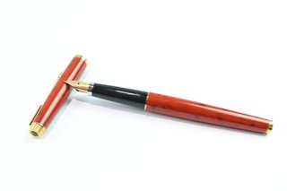 Vintage Parker 75 Fountain Pen Writing 18ct Nibs Orange Lacquer Casing