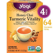 Yogi Tea Honey Chai Turmeric Vitality, Organic Herbal Tea Bags, 4 Boxes of 16