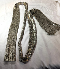 VTG SILVER METAL SEQUIN BELT TIE LARIAT -FREE SHIP
