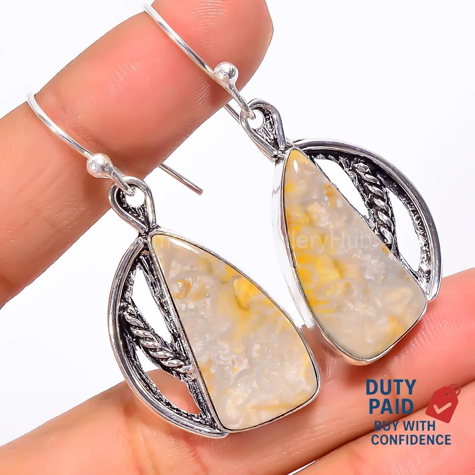 Oferta de Navidad Natural Fósil Coral Plata Esterlina Madre Pendientes Colgantes Foto 3 de 4