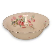 Homer Laughlin R3543 Vegetable Bowl Dish 8" Roses Platinum Trim USA Vintage 