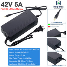 42V 5A Smart Charger DC 5.5x2.5mm Plug for 36V Bicycle Lithium Li-ion Battery