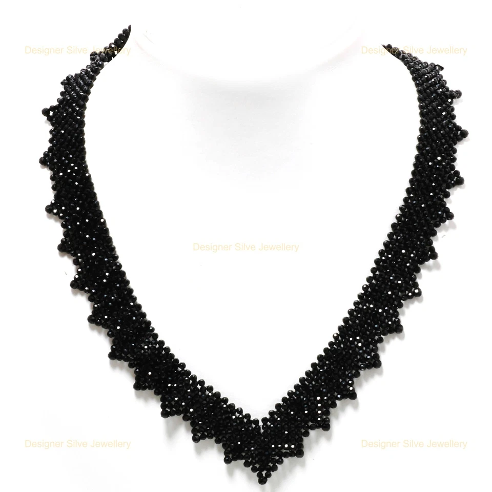 Oferta de Halloween Natural Espinela Negra 925 Plata Cuentas Hija Collar Hecho a Mano Foto 3 de 4