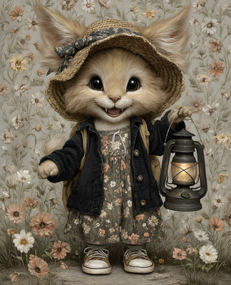 8x10 Cat Dressed as Scare with Lantern Art Print - 186423267