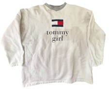 Tommy Hilfiger Tommy Girl Sweatshirt Womens L White Gray USA Vintage Logo