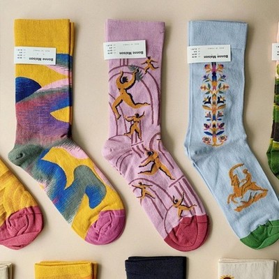 BonneMaison Women's Mid Calf Socks Vintage French Luxury Art Fashion Long Socks