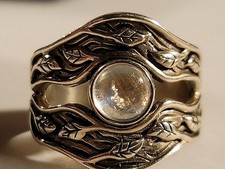 Vintage Sterling Silver 925 Moonstone Ring With Leaf Engraving Size 6/7