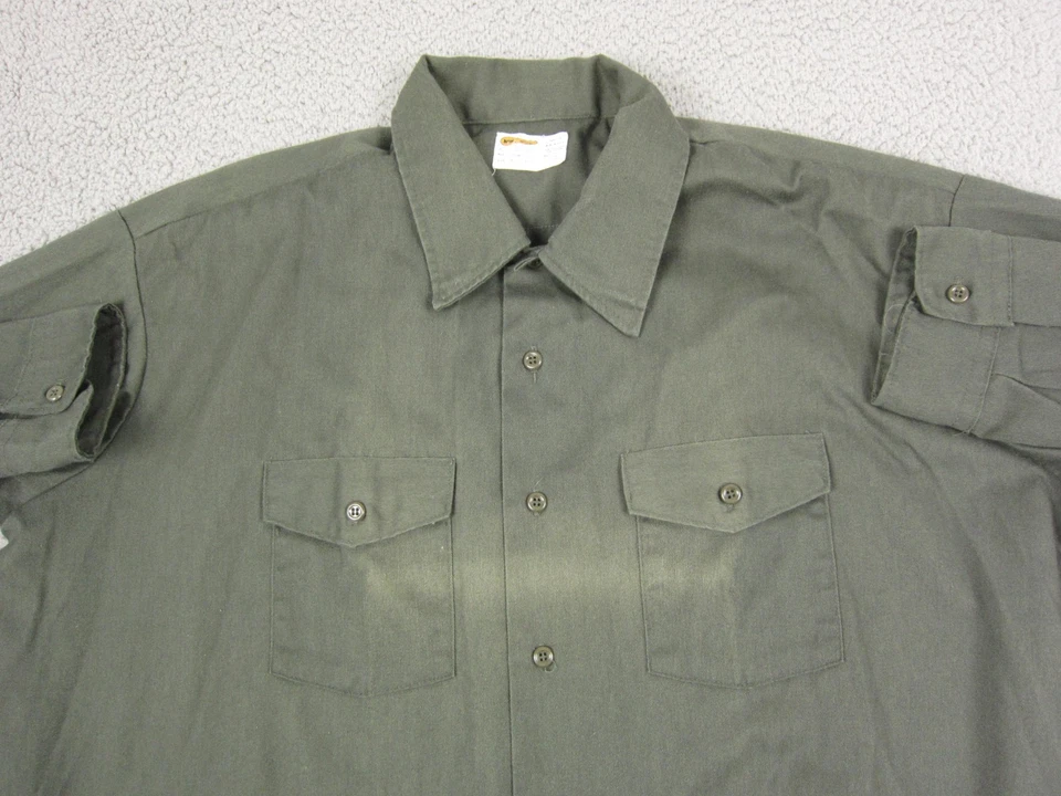 Vintage Key Imperial Shirt Mens 18.5 Green Canvas Work Leisure 70s Made in USA - Image 2 of 4