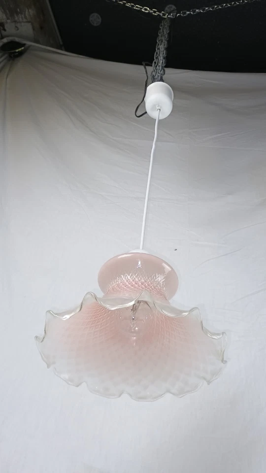 Pendant Hanging Light VENINI Pink Clear Glass Flower Mid Century Murano Opaline - Image 2 of 4