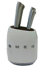 SMEG 7-Pieces Cuisine Vintage Bloc Couteau Set Acier Inoxydable - Ivory White